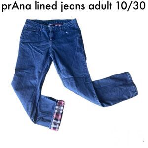 prAna Women’s Flannel Lined Jeans Size 10/30 Blue Denim Warm Winter Outdoor